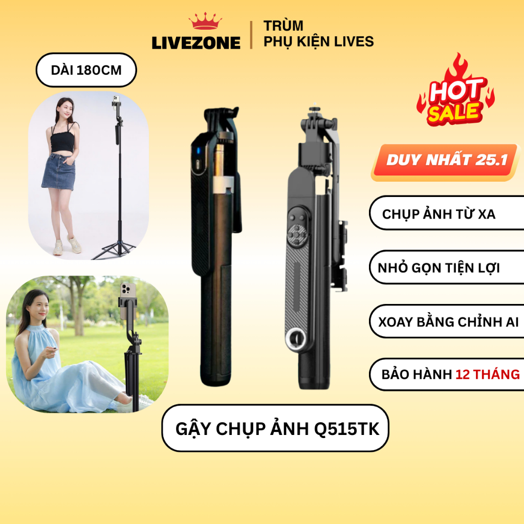 Gậy Chụp Ảnh Tích Hợp AI Q515Tk  Nhận Diện Chuyển Động Hỗ Trợ Quay Video Selfie Đi Du Lịch Tiện Lợi