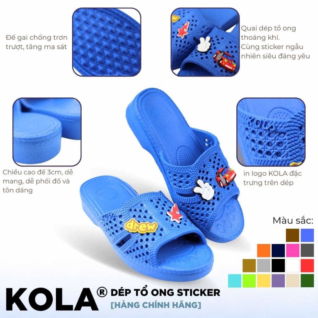 [HÀNG MỚI VỀ] Dép Tổ Ong Nam Nữ Kèm Sticker Ngẫu Nhiên Đúc Nguyên Khối KOLA Đủ Màu