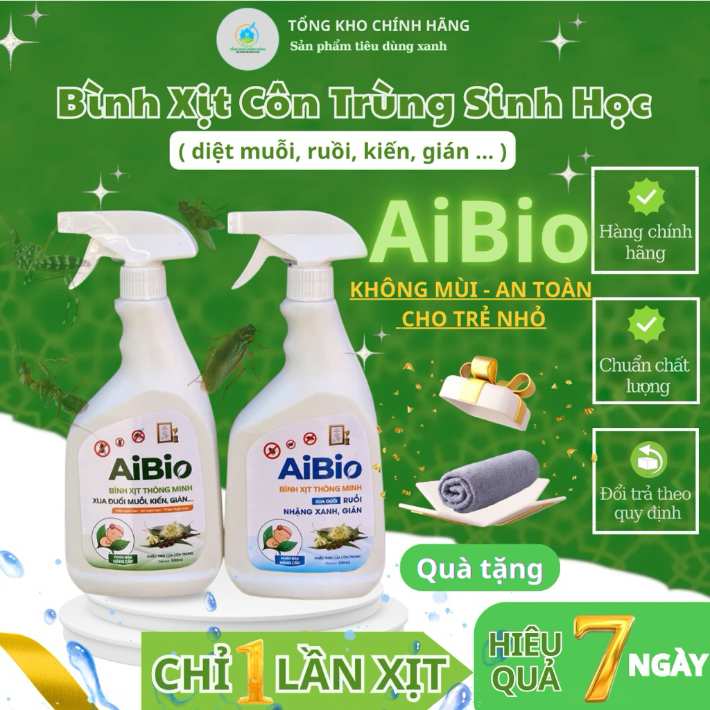 COMBO 1 Chai Xịt Xua Đuổi Ruồi, Nhặng Xanh, Gián AiBiO Và 1 Chai Xịt Xua Đuổi Muỗi, Kiến, Gián AiBio