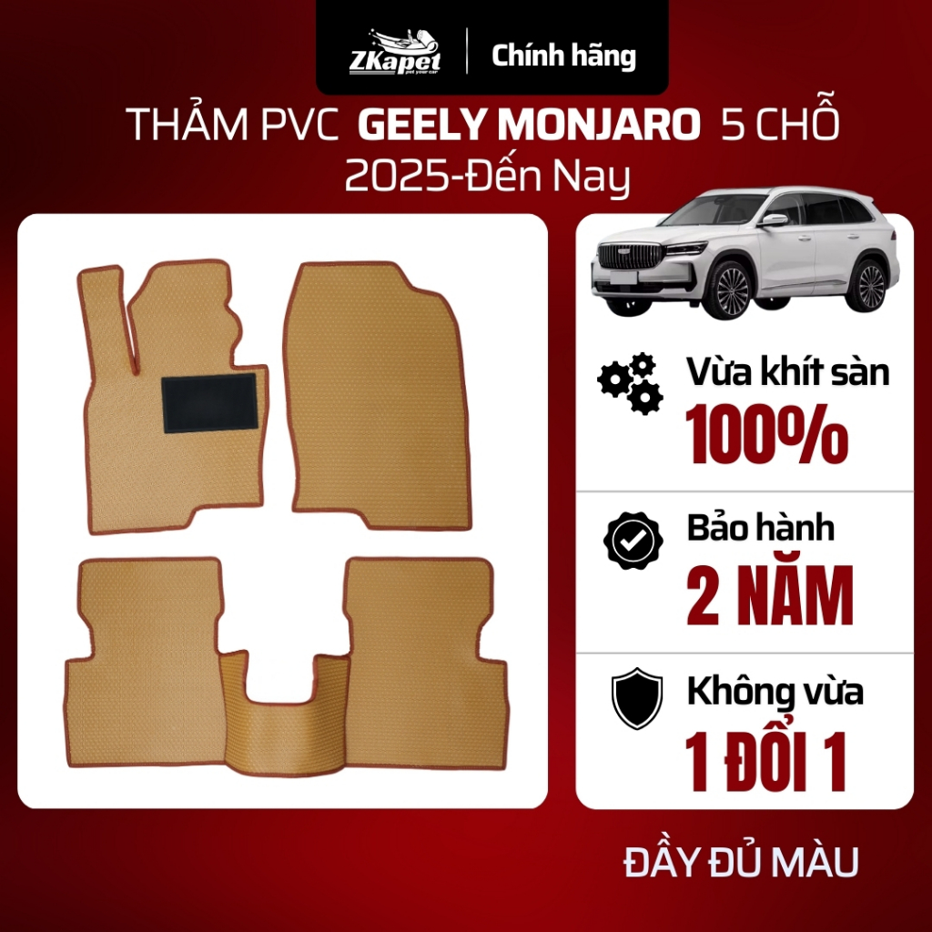 Thảm Lót Sàn Ô Tô PVC Xe Geely Monjaro 2025-Đến Nay 5 chỗ, Chống Bẩn Toàn Diện ZKAPET