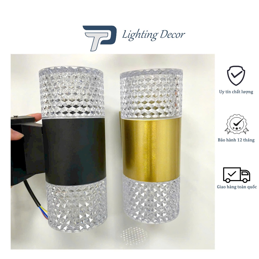 Đèn Led Trụ Tròn Pha Lê Hắt 2 Đầu 3 Chế Độ Ánh Sáng Hợp Kim Nhôm Chống Nước Trang Trí Ngoài Trời TPLIGHTING