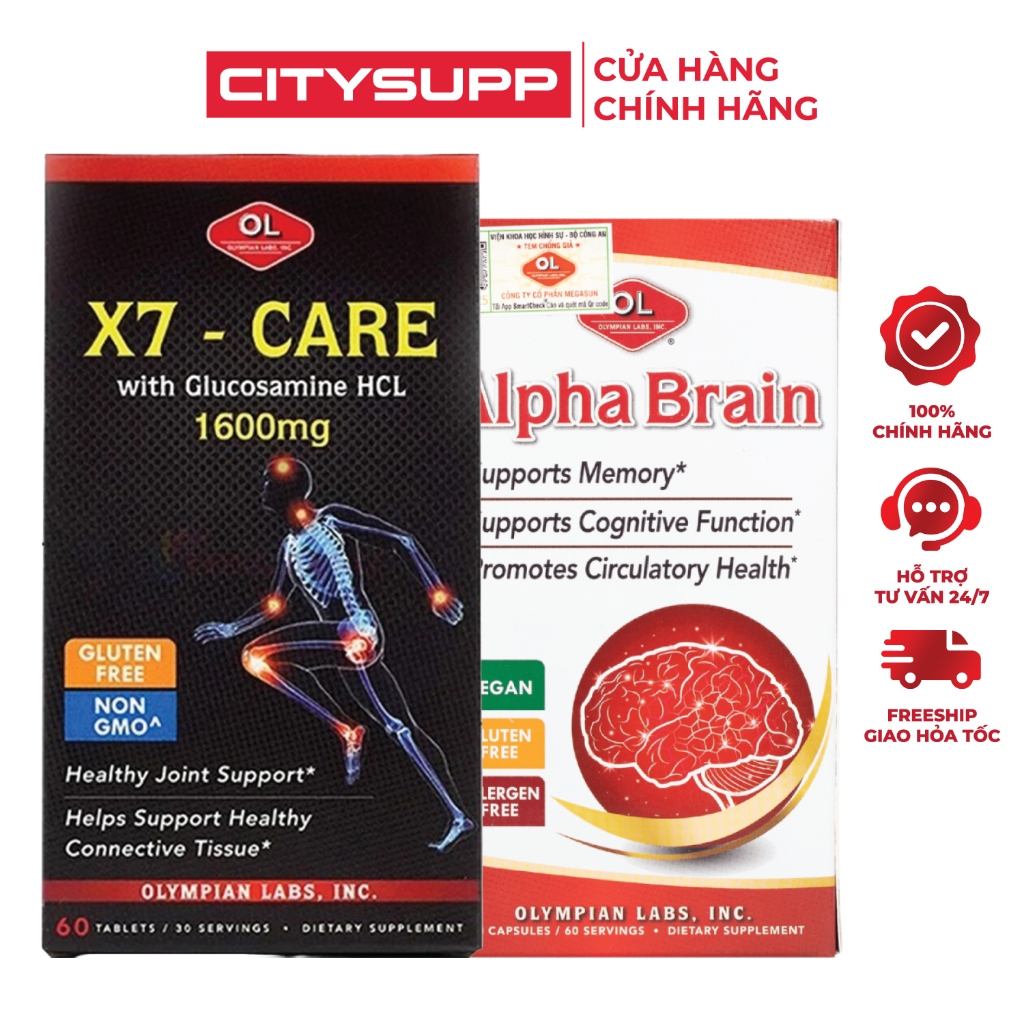 Combo Sức Khỏe Vàng Olympian Labs X7 Care & Alpha Brain, Bổ Não, Chắc Khỏe Xương Sụn Khớp
