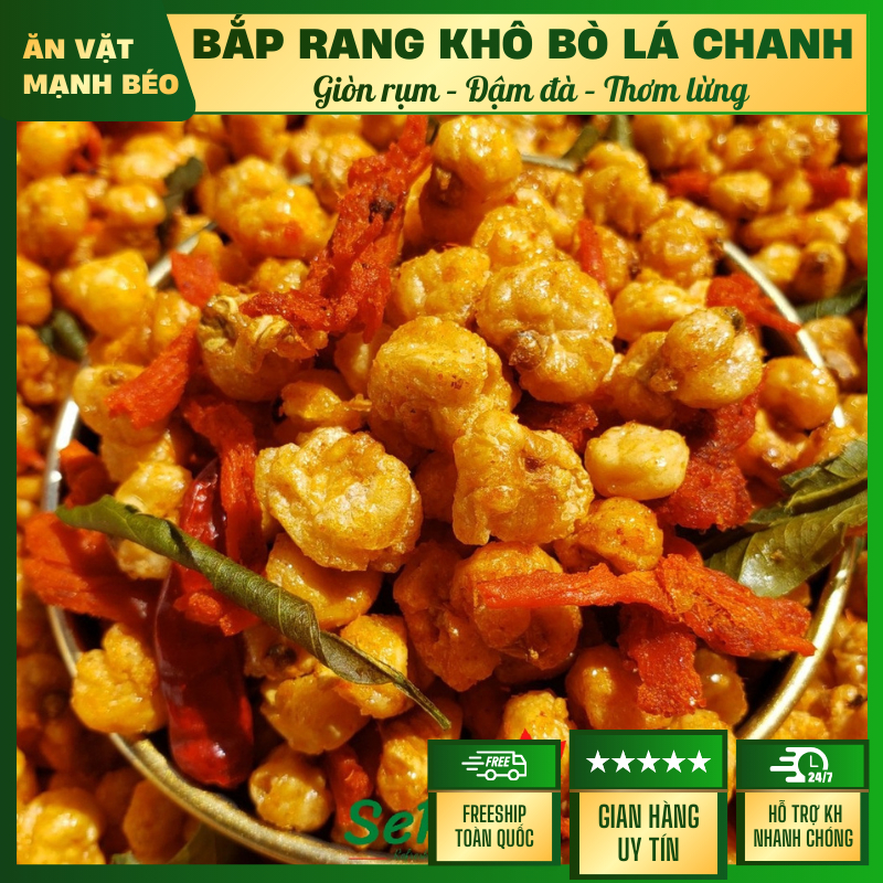 [SIÊU NGON] Bắp Rang Khô Bò Lá Chanh - Giòn Thơm Ngon Đậm Vị - Bắp Sây Giòn Mix Khô Bò Lá Chanh