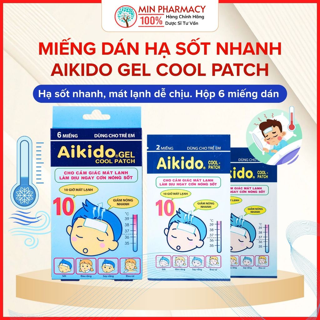 MIẾNG DÁN HẠ SỐT NHANH AIKIDO GEL COOL PATCH (Hộp 6 miếng)
