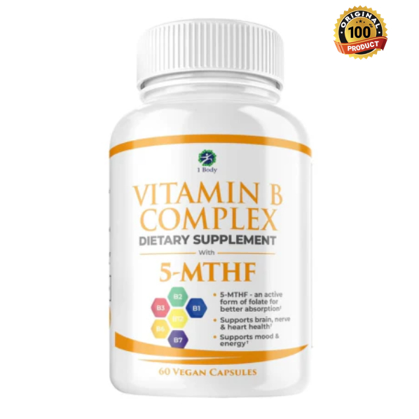 1 Body Vitamin B Complex – Methylated B12, 5-MTHF Folate, High Potency B Vitamins for Energy, Stress