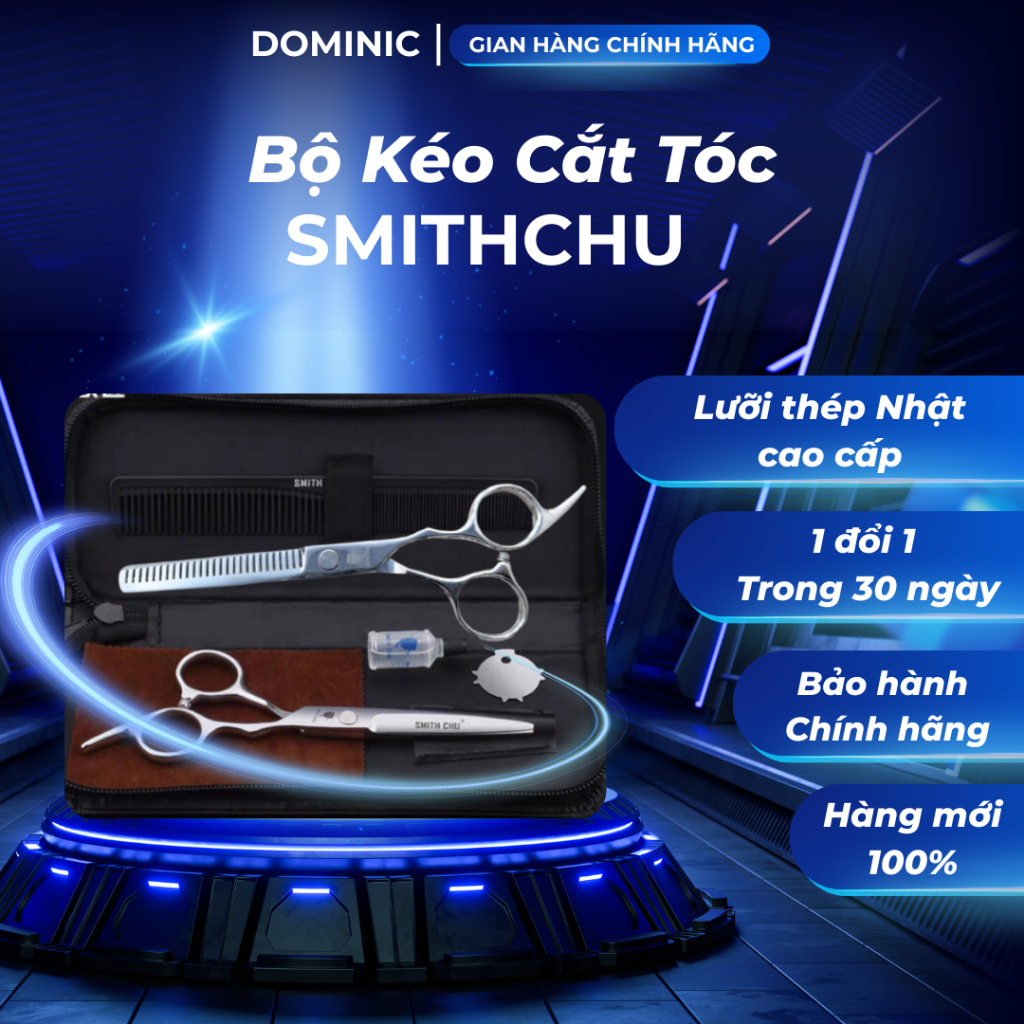 Bộ kéo cắt tóc gia đình SMITHCHU trắng, Kéo cắt tóc bằng thép không gỉ cao cấp - JMI Shop