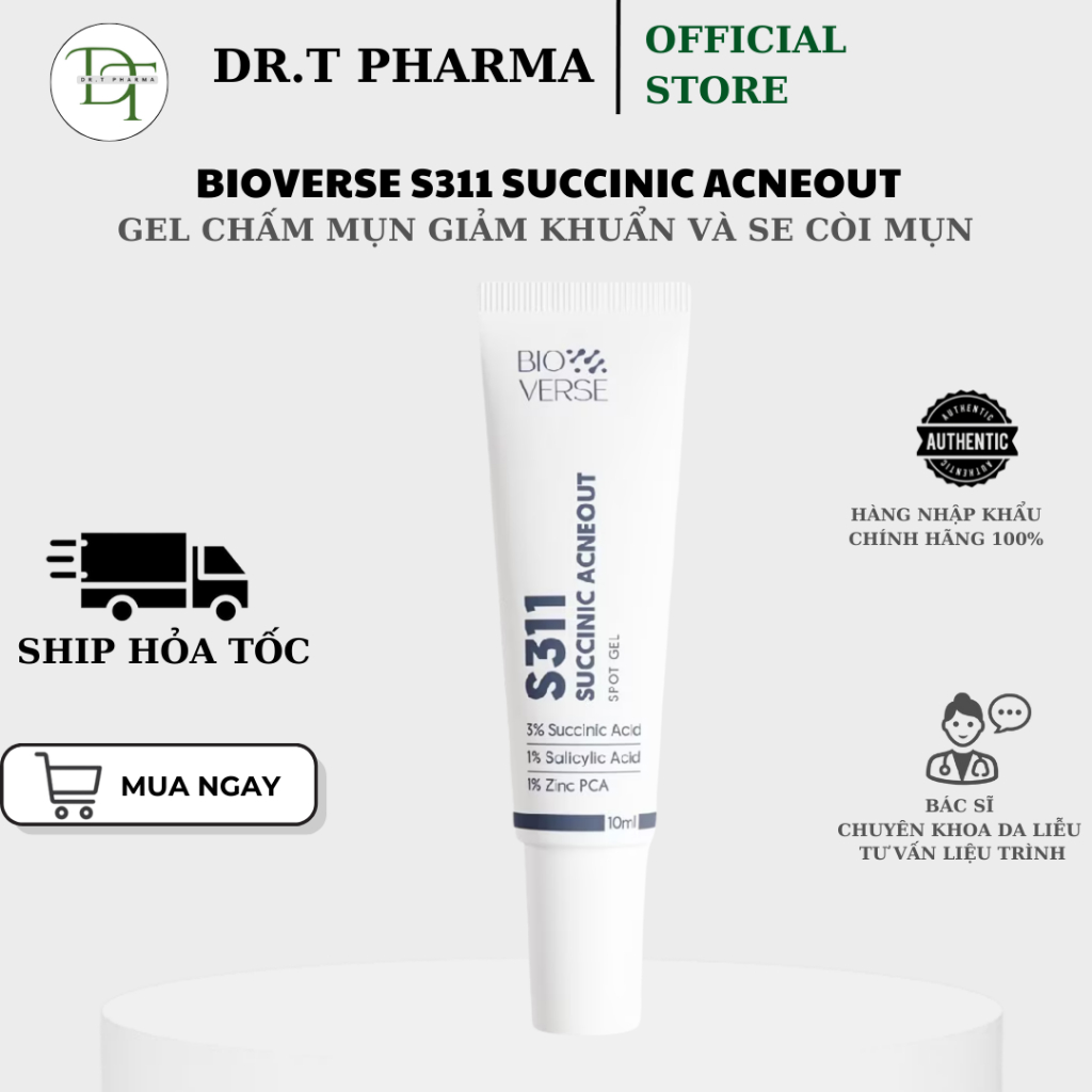 [HÀNG CÔNG TY] Gel chấm mụn 3% Succinic acid + 1% Salicylic Acid - Bioverse S311 Succinic Acneout