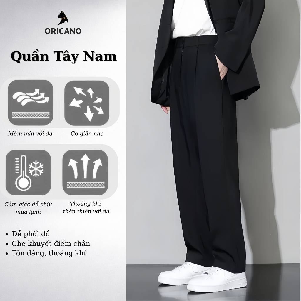 Quần Tây Nam ORICANO Che Khuyết Điểm Chân Ống Suông Rộng Cao Cấp Vải Mềm Cạp có Mix Chun 2 Bên Dễ Phối Đồ QA01