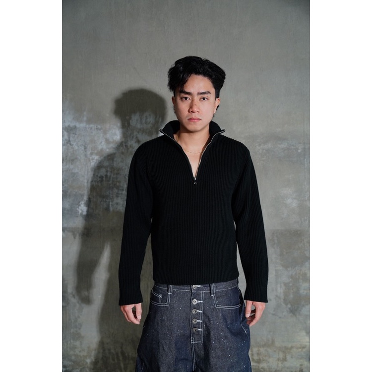 BEVIS KNIT QUARTER ZIP (BLACK) - ÁO LEN BEVIS KHOÁ ZIP CỔ (ĐEN)
