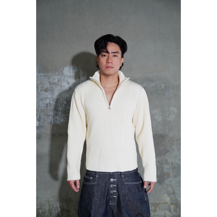 BEVIS KNIT QUARTER ZIP (WHITE) - ÁO LEN BEVIS KHOÁ ZIP CỔ (TRẮNG)