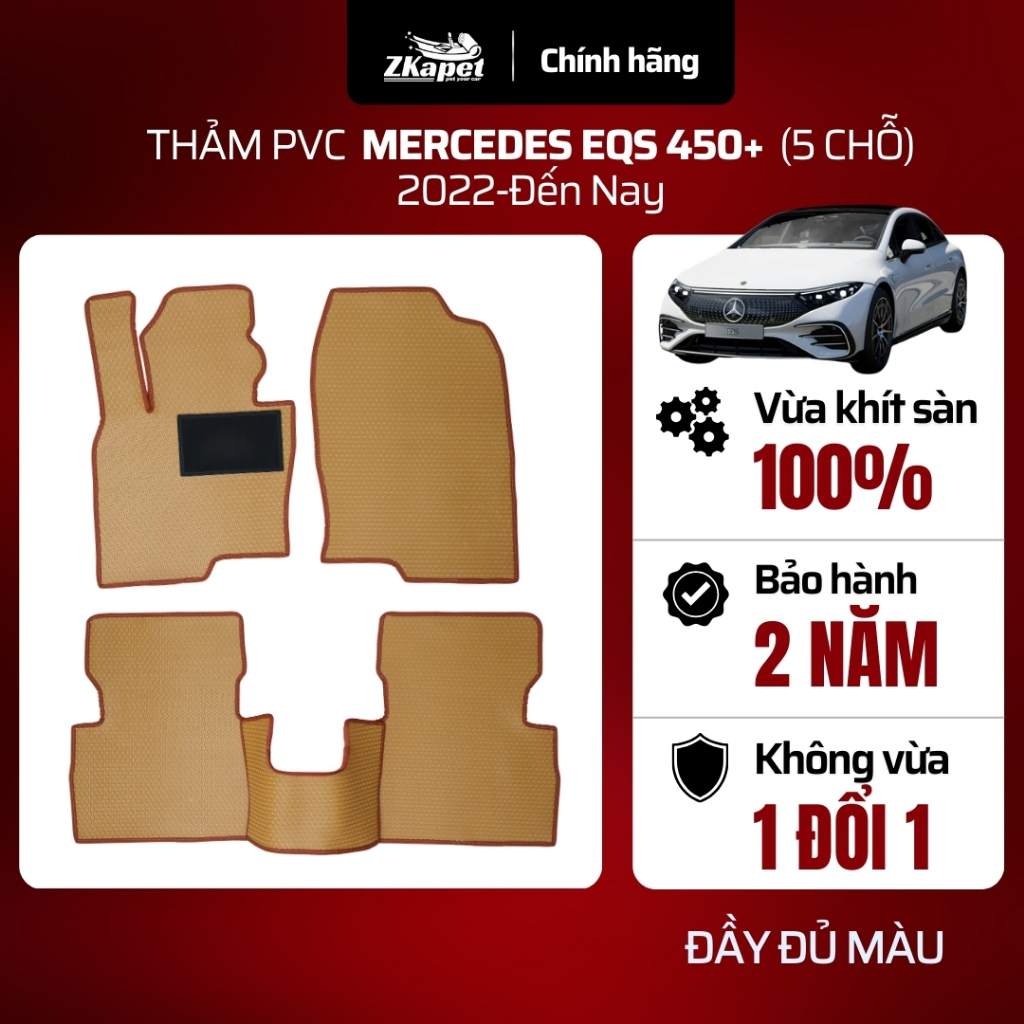 Thảm Lót Sàn Ô Tô PVC Xe Mercedes EQS 450+ 2022-Đến Nay 5 chỗ, Chống Bẩn Toàn Diện ZKAPET