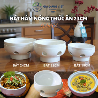 Bát hâm nóng thức ăn 24cm LOHACO, bát sứ giữ nhiệt có đế đốt nến, dùng cho súp lẩu món hầm
