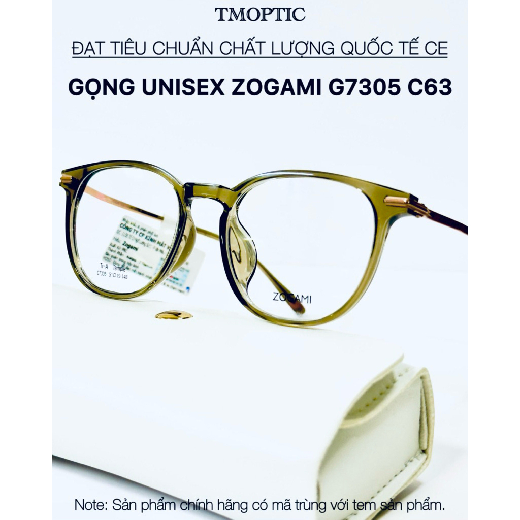 Gọng kính ZOGAMI G7305 C63 Unisex Acetate Titan IP – Vuông bo cong Trà trong suốt Cao cấp