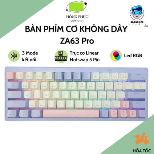 Bàn Phím Cơ Không Dây Bluetooth ZA63 Pro - 3 Mode Kết Nối - Trục cơ Linear Hotswap 5 Pin - Pin sạc - LEG RGB | BigBuy360 - bigbuy360.vn