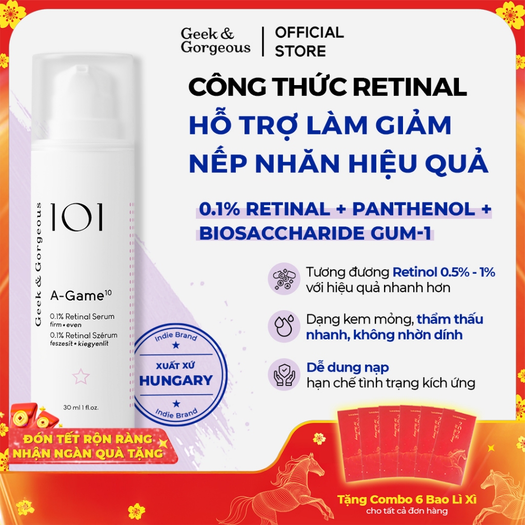 Tinh Chất Chống Lão Hoá, Hỗ Trợ Tái Tạo Da Săn Chắc Geek&Gorgeous A-Game 10 0.1% Retinal 30ml