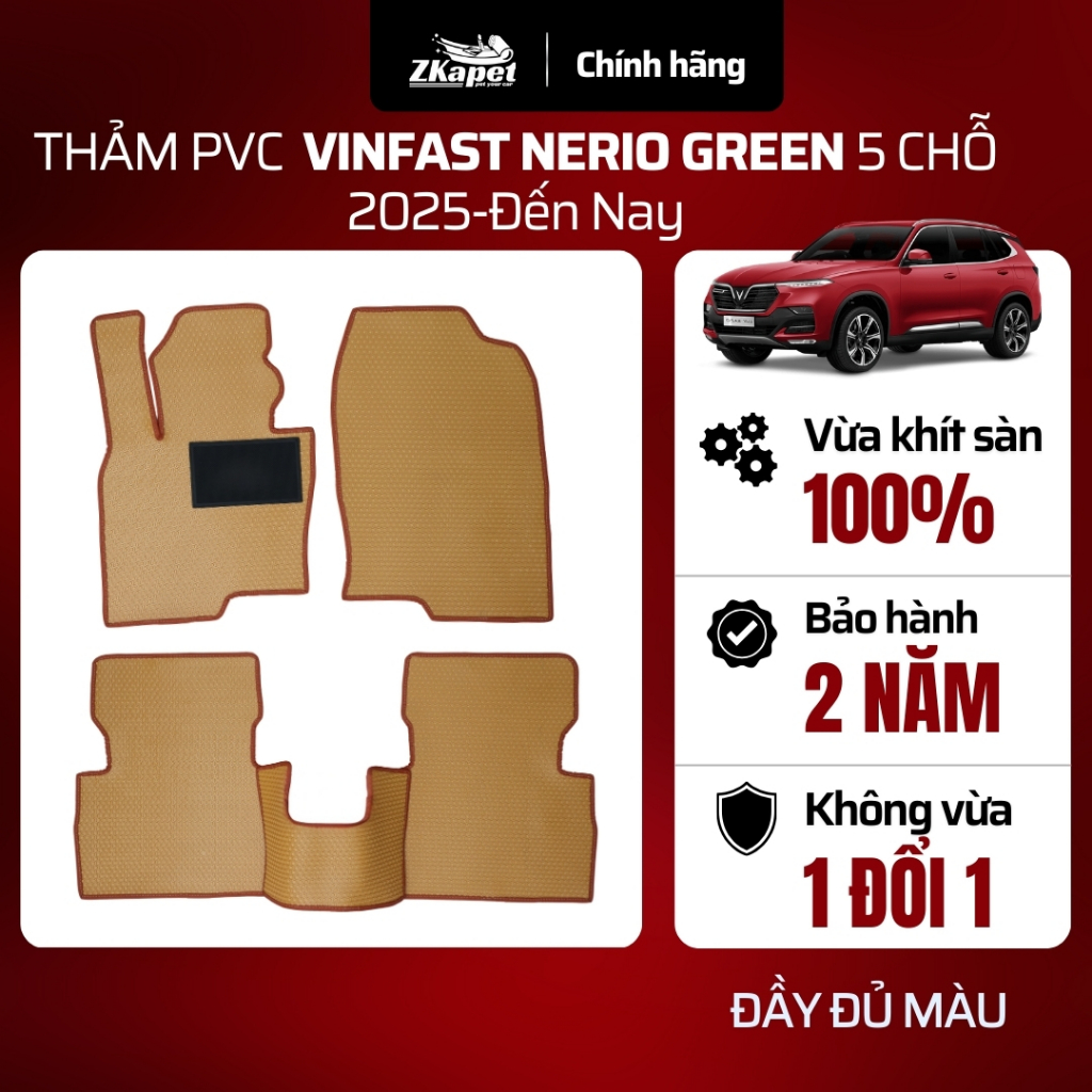 Thảm Lót Sàn Ô Tô PVC Xe Vinfast Nerio Green 2025-Đến Nay 5 chỗ, Chống Bẩn Toàn Diện ZKAPET