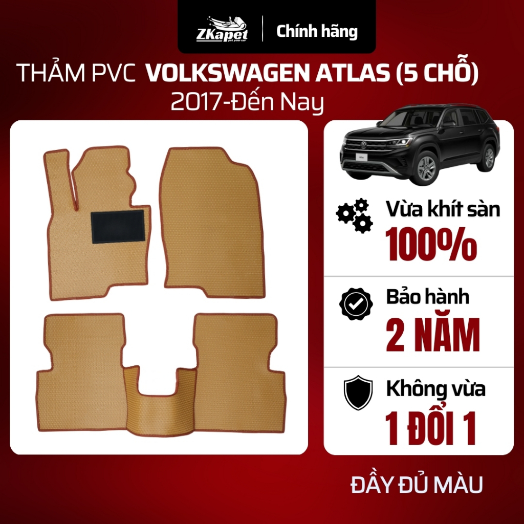Thảm Lót Sàn Ô Tô PVC Xe Volkswagen Atlas 2017-Đến Nay 5 chỗ, Chống Bẩn Toàn Diện ZKAPET