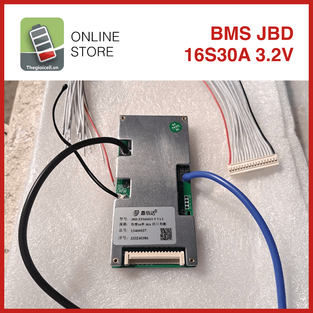 Mạch BMS JBD 16S 30A Cho Pin Li-ion/LFP 3.2V | JBD-ZP16S011-T V1.2 | Bảo Vệ Pin Xe Điện, Pack Pin
