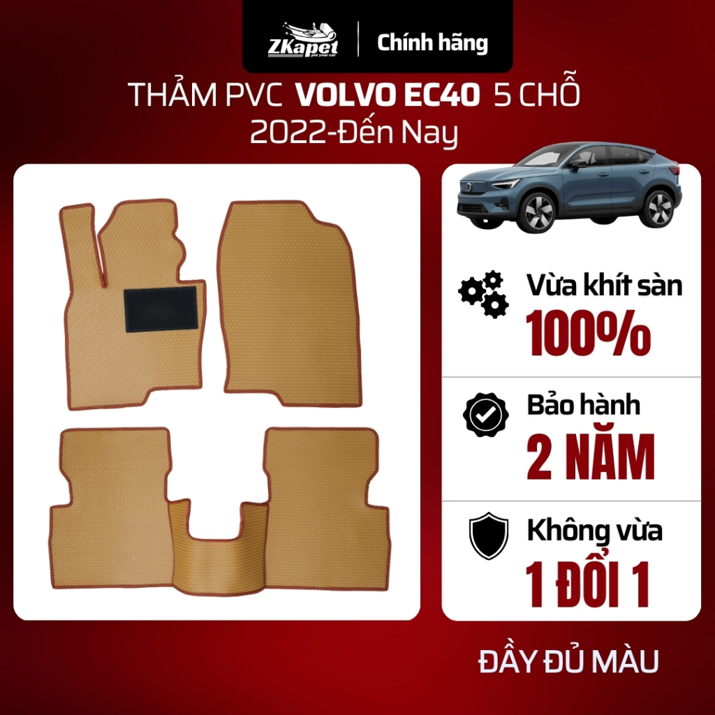 Thảm Lót Sàn Ô Tô PVC Xe Volvo EC40 2022-Đến Nay 5 chỗ, Chống Bẩn Toàn Diện ZKAPET