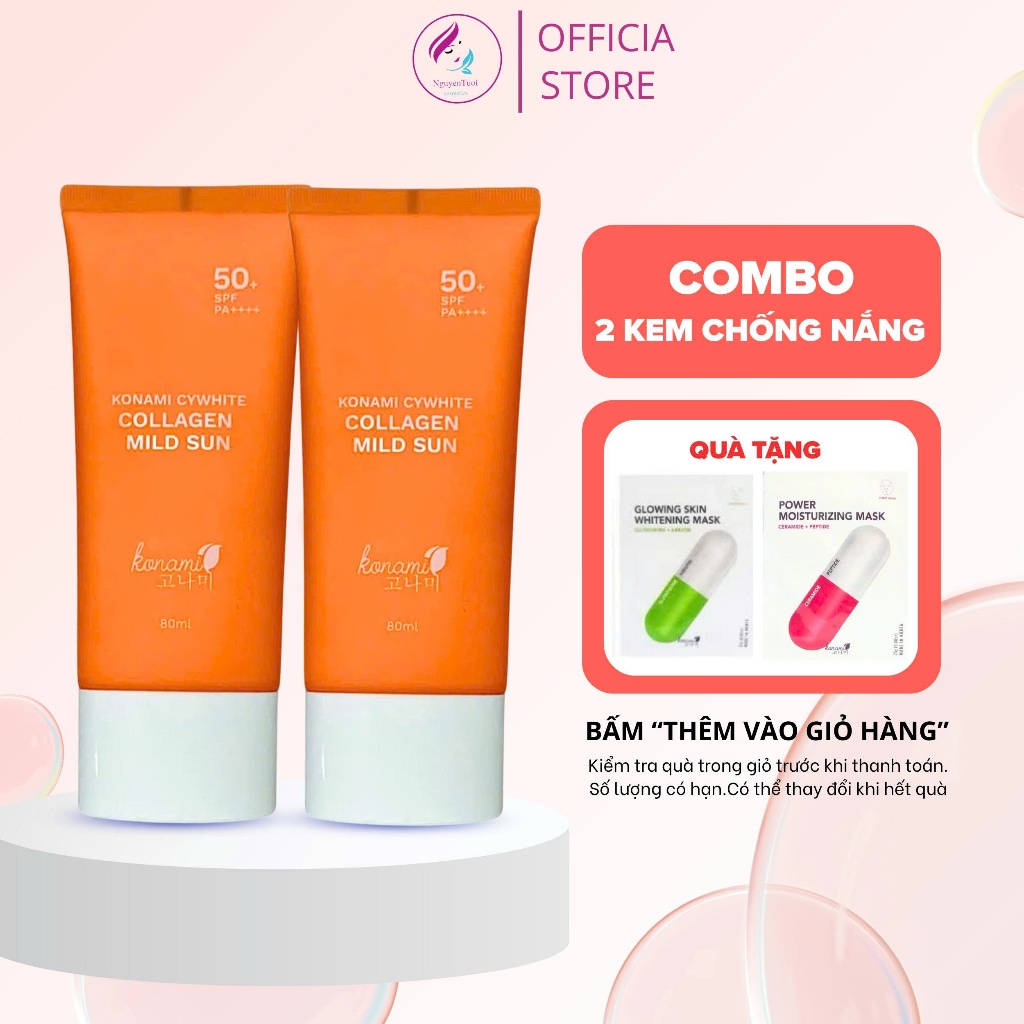Combo 2 Kem Chống Nắng konami cywhite Collagen Mild Sun 80ml SPF50+ Bảo Vệ Da Khỏi Tia UVA/UVB Chống