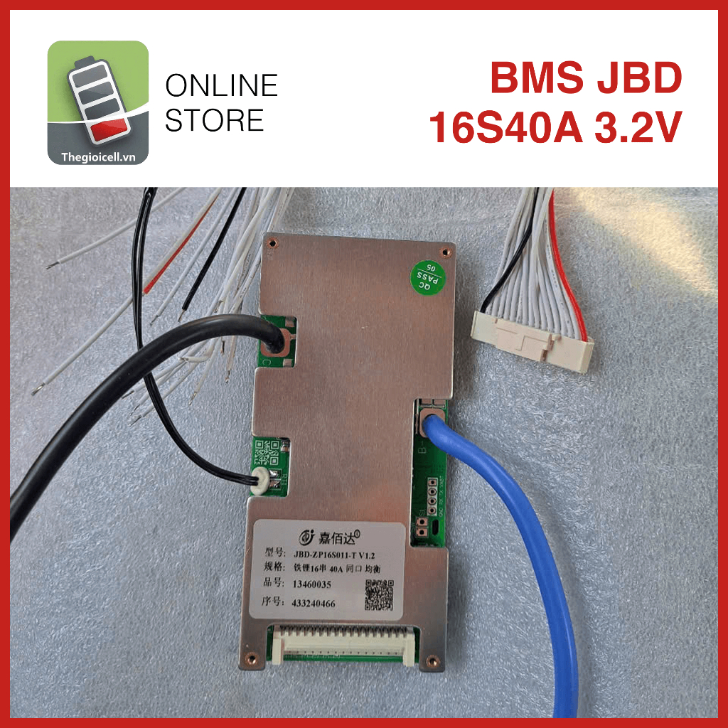 Mạch BMS JBD 16S 40A Cho Pin LiFePO4 3.2V | JBD-ZP16S011-T V1.2 | Bảo Vệ Pin Xe Điện, Pack Pin