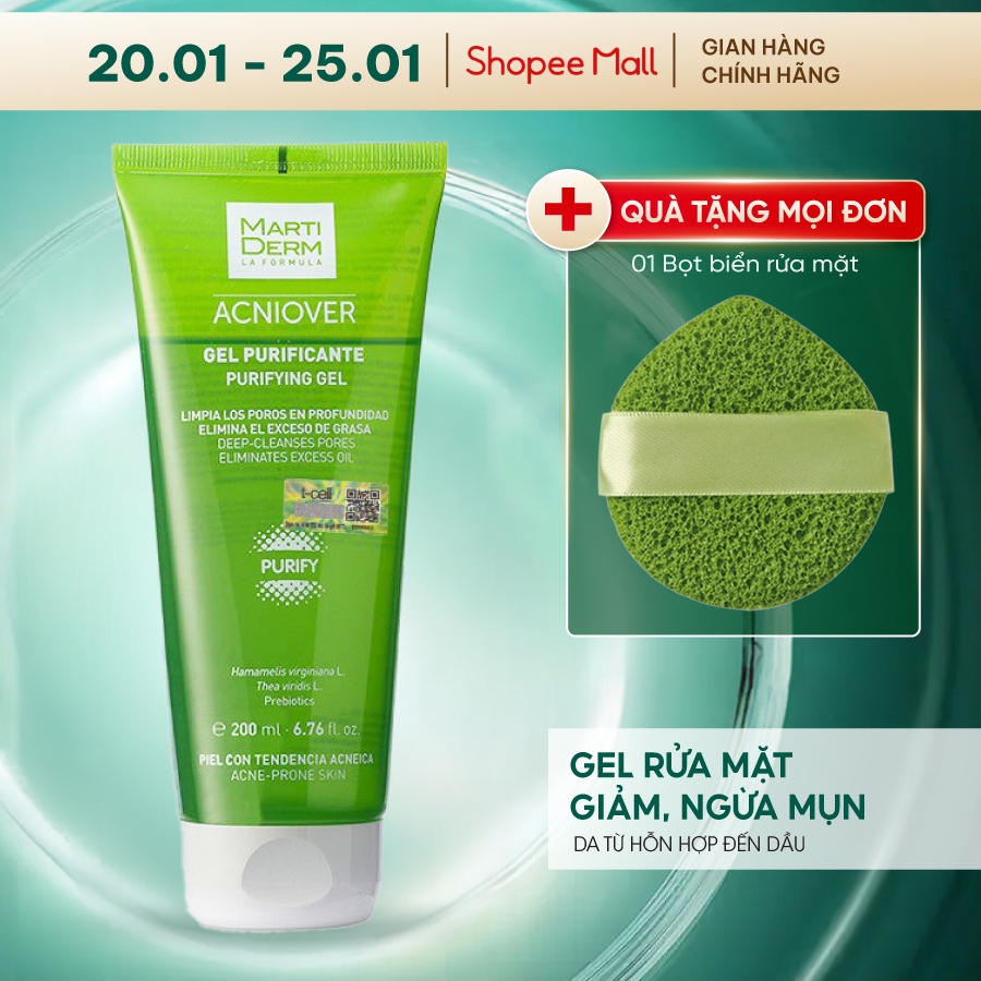 Sữa rửa mặt da dầu mụn MartiDerm Acniover Purifying Gel - sữa rửa mặt Martiderm