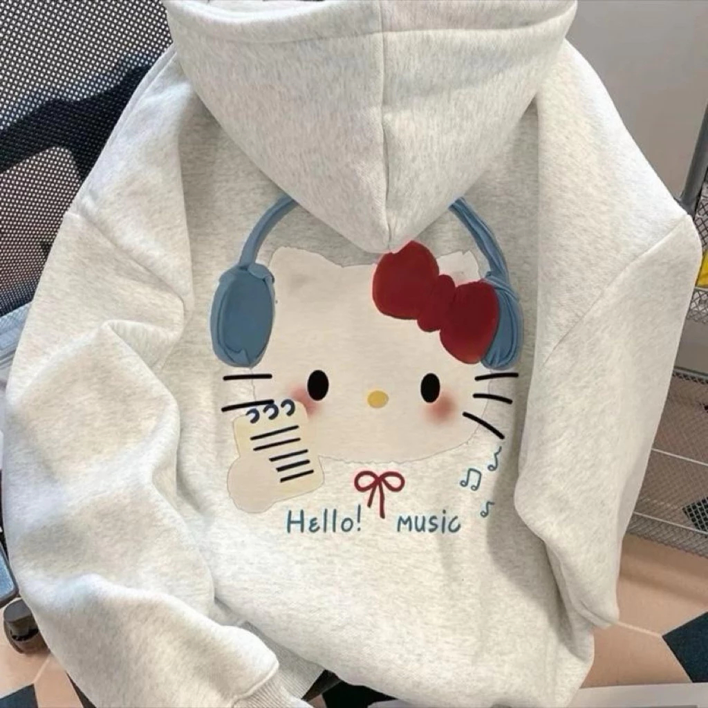 Áo Hoodie Mèo Hello Kitty Musix Nỉ Bông (CÓ TÚI TRONG),Áo Khoác Hello Kitty Form Rộng Unisex