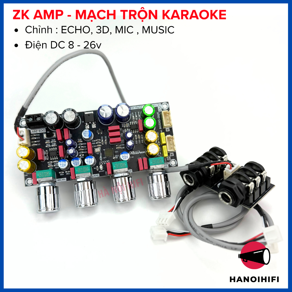 Mạch karaoke tạo vang Wuzhi ZK AMP, Mạch karaoke 2 mic. Reverb micro karaoke DSP