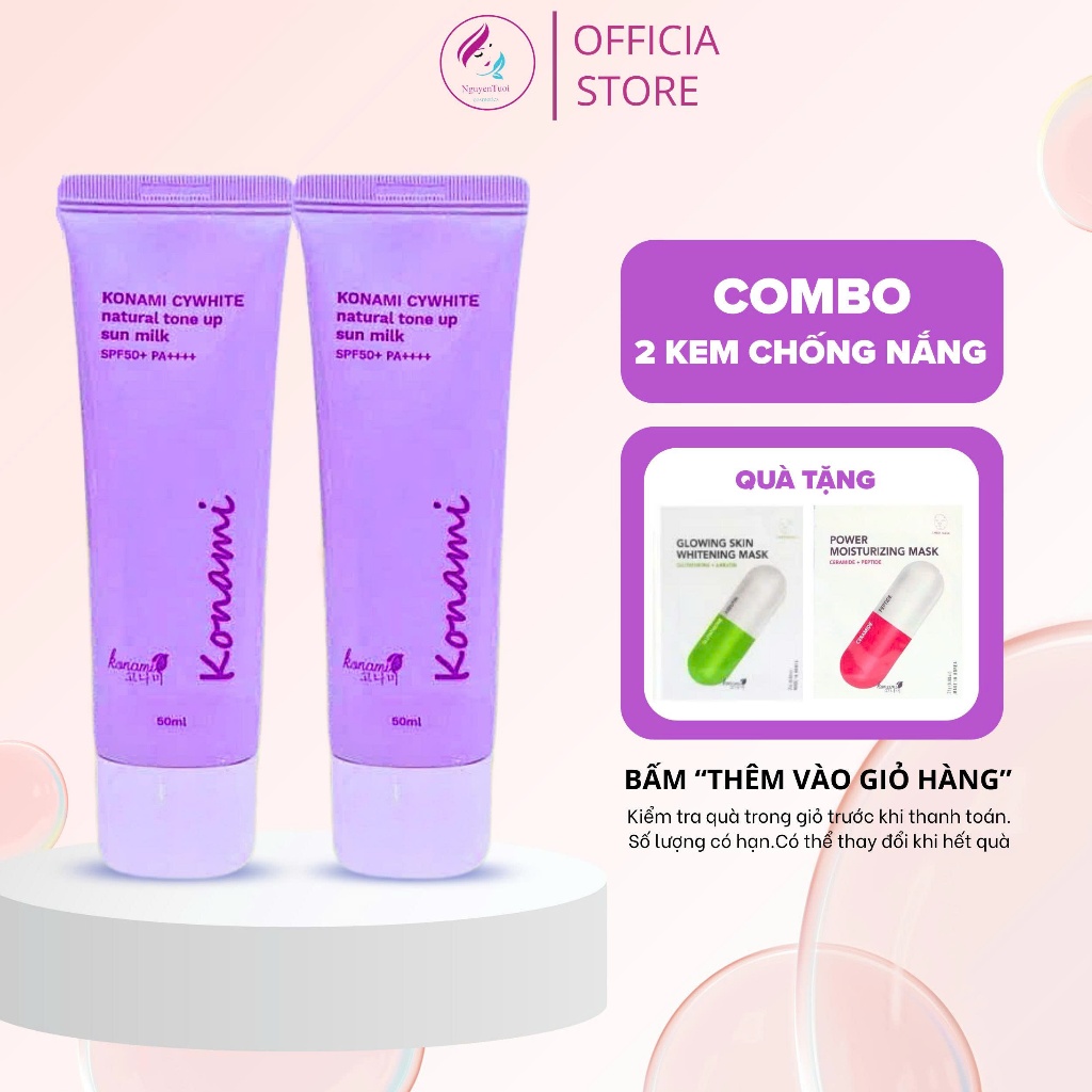 Konami Combo 2 Kem chống nắng cywhite natural tone up sun milk SPF50+ PA++++ 50ml Chống nắng nâng