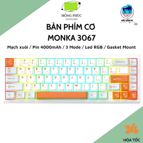 Bàn Phím Cơ Không Dây MONKA 3067 Pro V2 - Có Hotswap 5 Pin - Mạch xuôi - App tùy chỉnh - LED RGB
