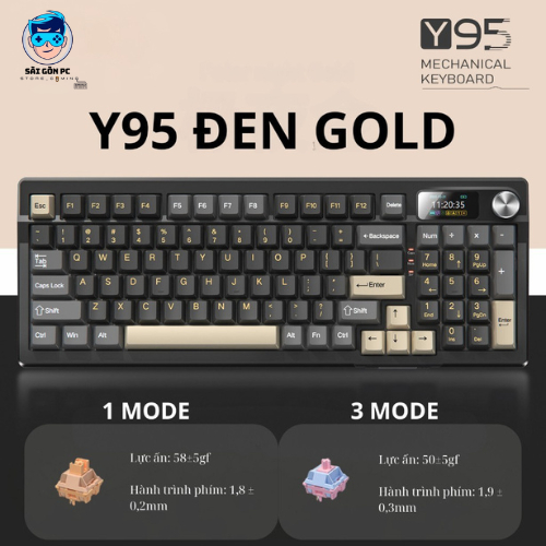 Bàn phím không dây Yindiao Y95 - 3 mode Full size - Màn hình hiển thị - Có app - Pin 8000 mah