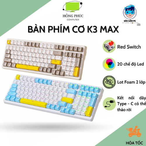 Bàn phím cơ Gaming ZIYOU K3 MAX Red Switch - LED 10 chế độ Hot-swap dành cho Laptop, PC, Macbook