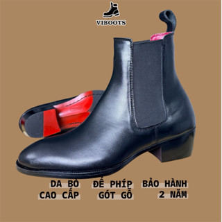 Giày Chelsea Boot Đế Đỏ Da Bò Thật Cao Cấp Thương Hiệu Viboots Đế Phíp Gỗ Tăng Chiều Cao 5cm Giày Da Nam Công Sở Kiểu Dá