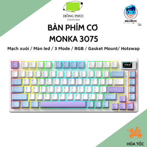 Bàn Phím Cơ Không Dây MONKA 3075 Bluetooth Ver2 - 3 Mode Kết Nối - Mạch Xuôi - Led RGB - Màn Hình LED | BigBuy360 - bigbuy360.vn