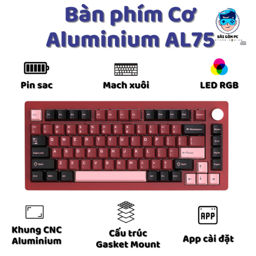 Bàn phím cơ Silent Atas AL75 V2 Khung nhôm CNC 3 mode kết nối - Led RGB - Pin sạc 4000 mah - Mạch xu