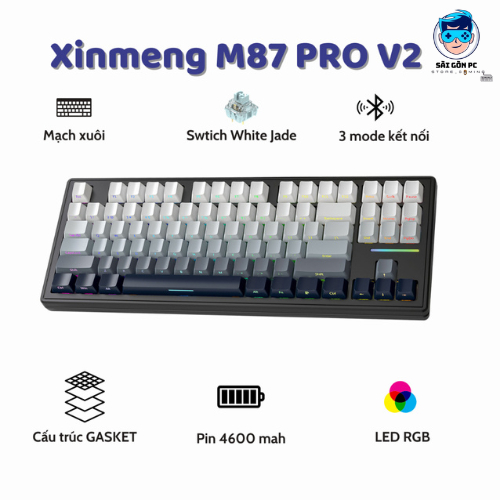 Bàn Phím Cơ Xinmeng M87 Không Dây Bluetooth Gaming Có LED viền LED RGB Pro App Custom , White Switch