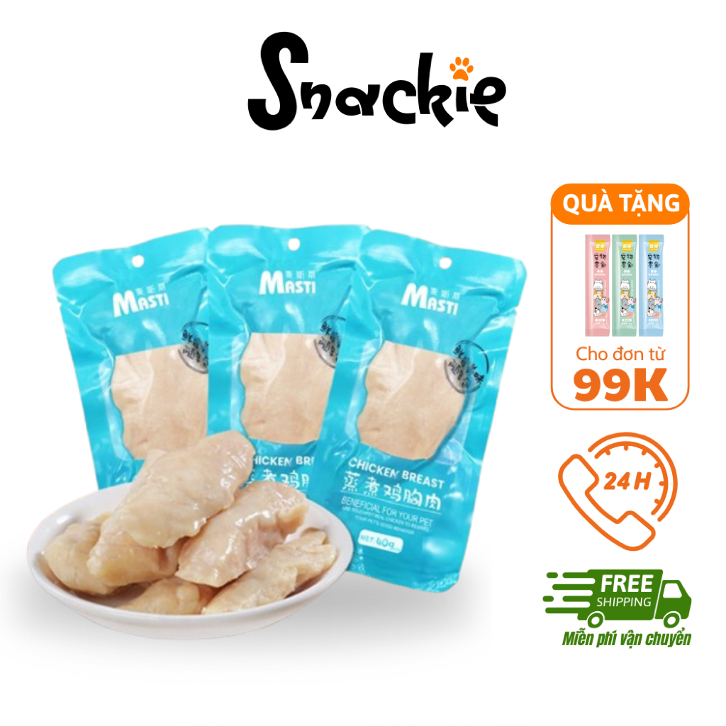 [Combo 5 gói] Ức gà Masti, ức gà tươi, ức gà hấp cho mèo, chó ăn liền