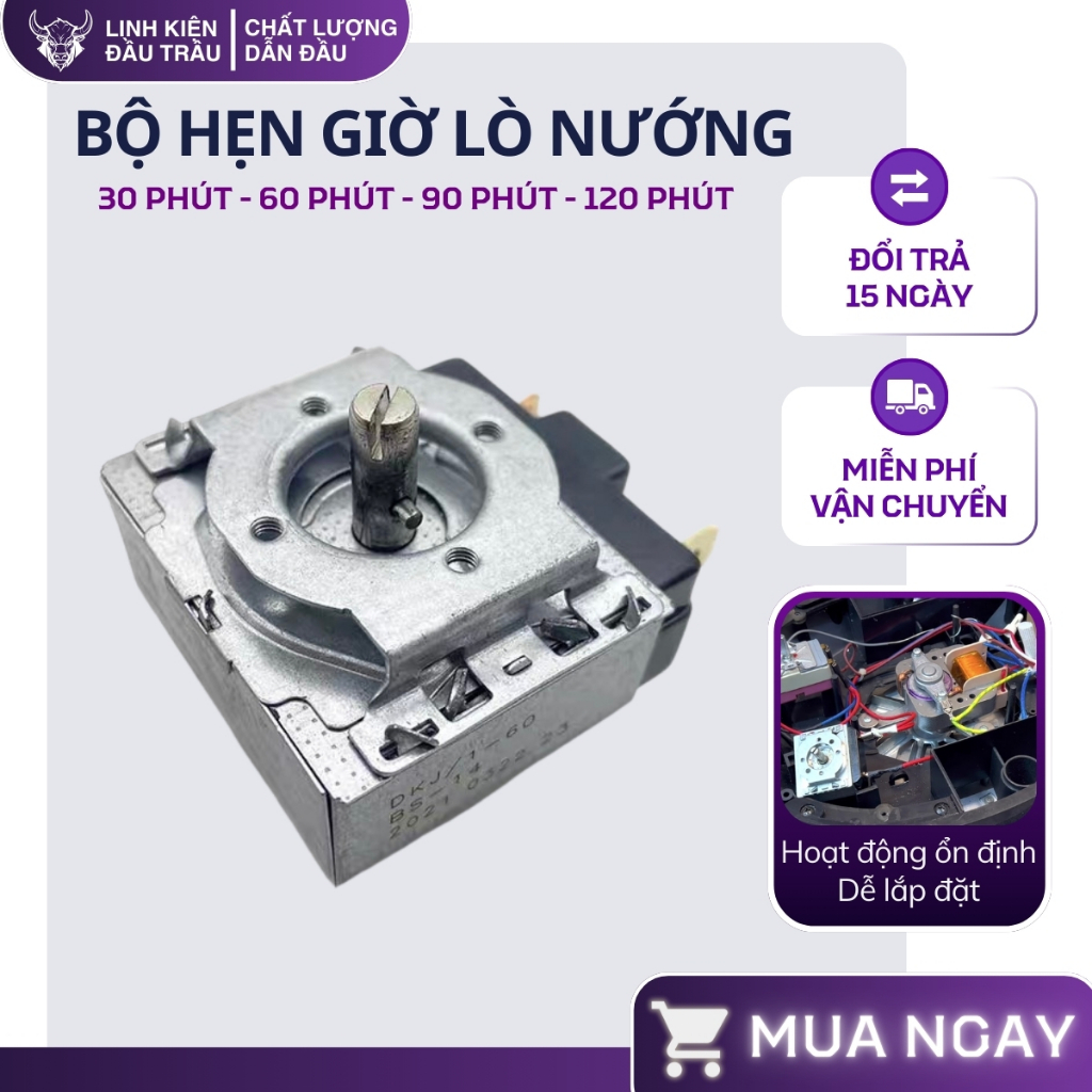 Bộ hẹn giờ lò nướng, nồi áp suất DKJ - Y 30, 60, 90, 120 phút trục tròn Linh Kiện Đầu Trâu