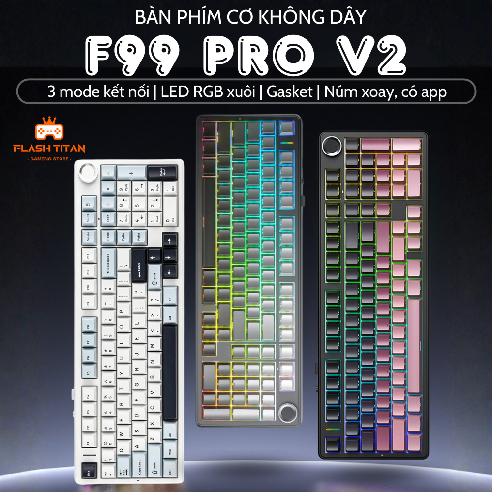 Bàn phím cơ bluetooth AULA F99 PRO không dây 3 mode - Bảo hành 12 tháng - LED RGB - Pin 8000MAh