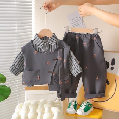 Set Áo Sơ Mi Tay Dài Gile Quần Tây Họa Tiết Bướm Cho Bé Trai 1-5 Tuổi MINTSCLOSET Quảng Châu TD4501