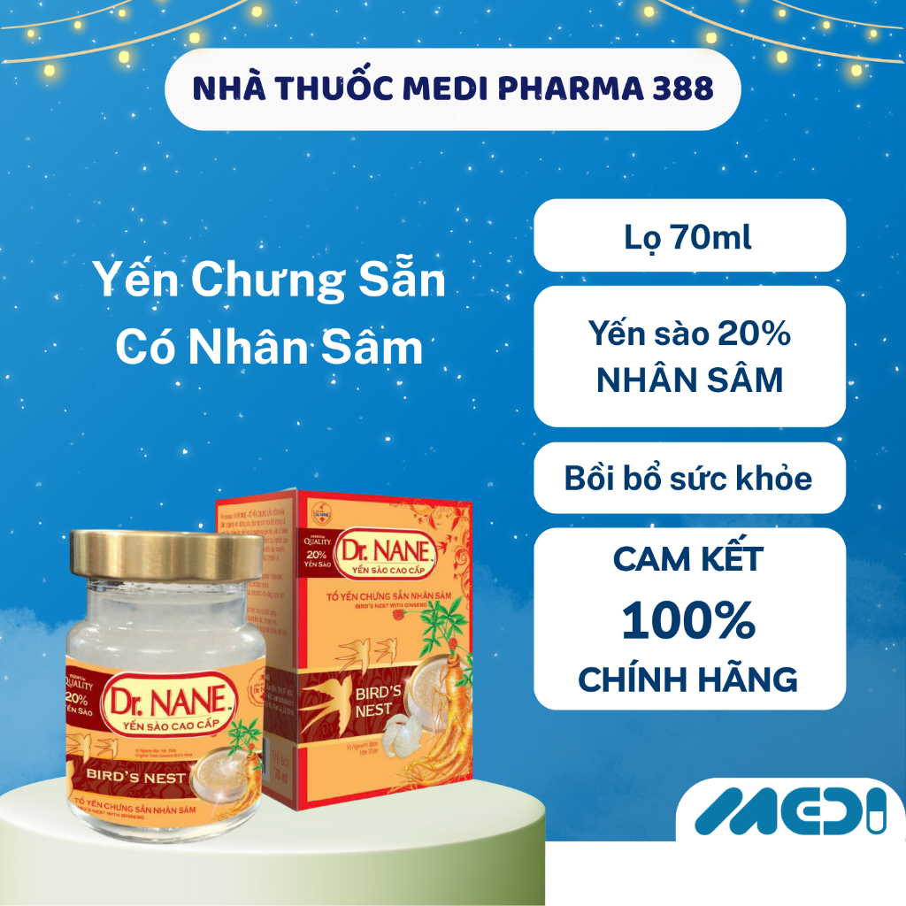 Yến chưng sẵn có nhân sâm hỗ trợ sức khỏe tổng thể – Dr. NANE ( 20% Yến Sào) Lọ 70ml