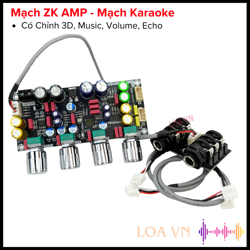 Mạch karaoke tạo vang Wuzhi ZK AMP, Mạch karaoke 2 mic. Reverb micro karaoke DSP shop Loa VN