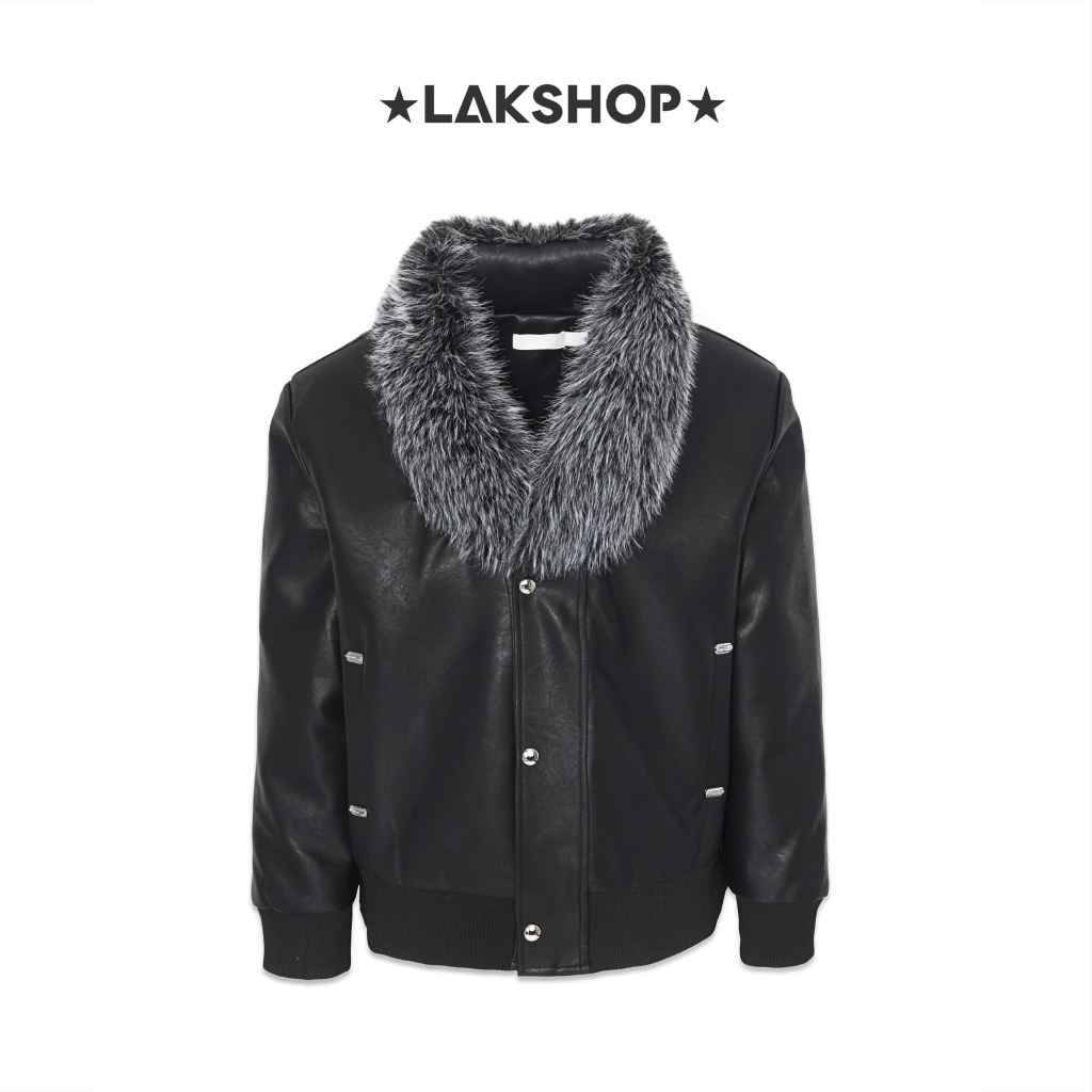 Áo khoác da cổ lông Black Leather With Fur Neck Jacket