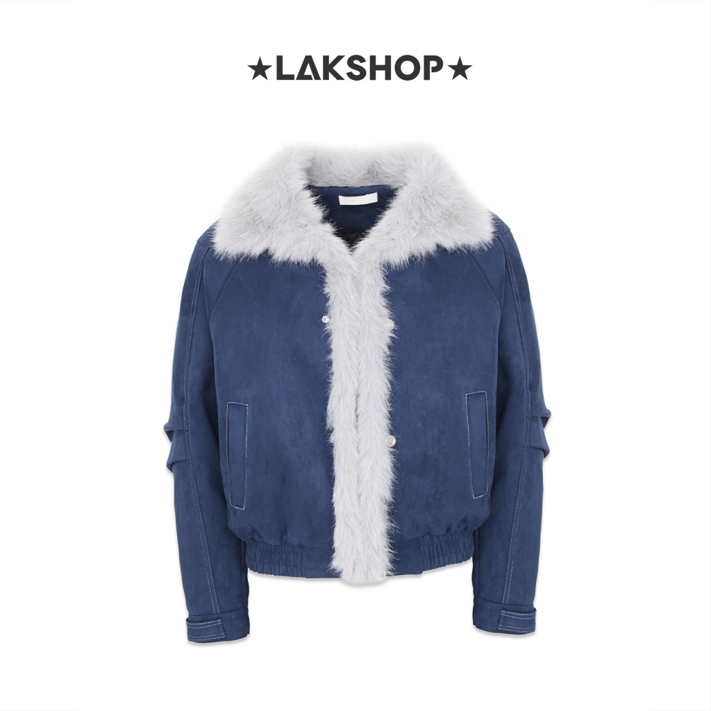 Áo Navy Suede With Fur Trim Jacket