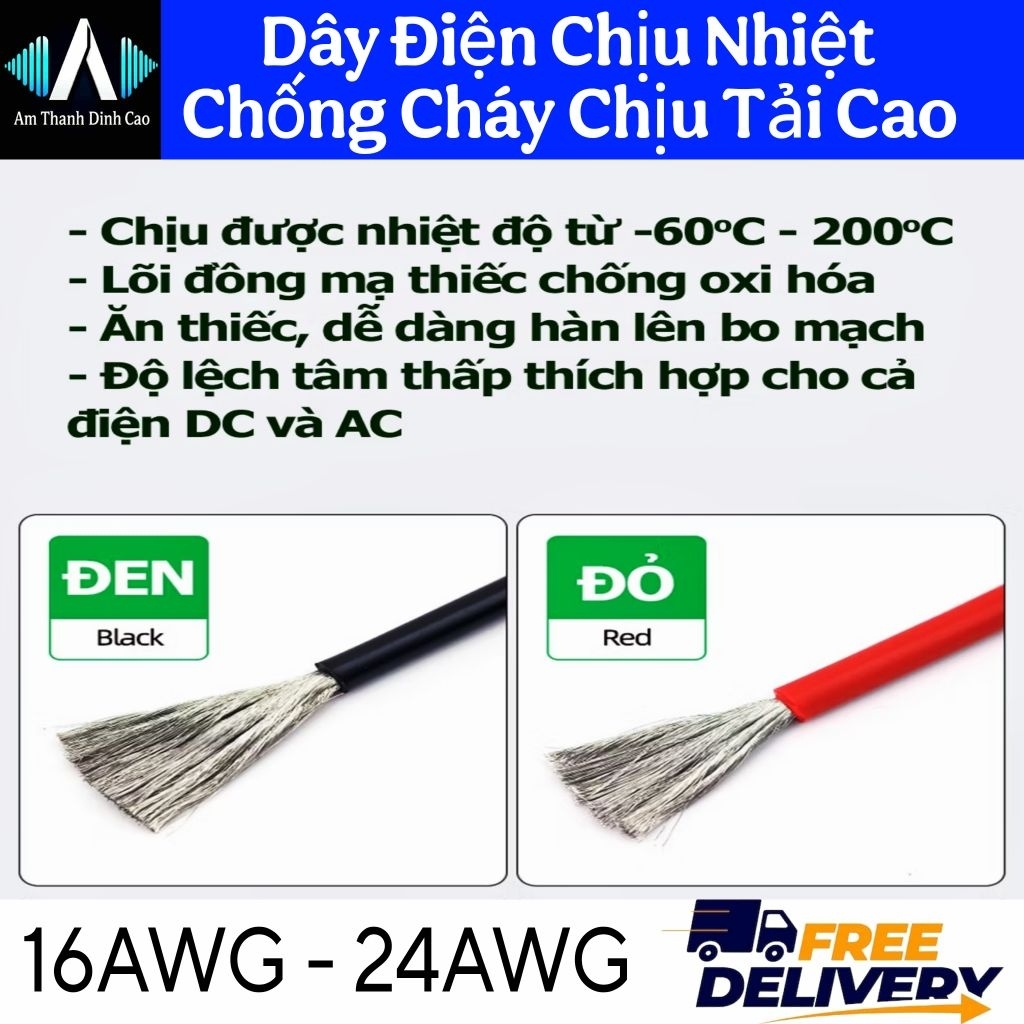 1 Mét Dây Điện Chịu Nhiệt Chống Cháy Silicon Tải Cao 14AWG 16AWG 18AWG 20AWG 22AWG 24AWG Diy
