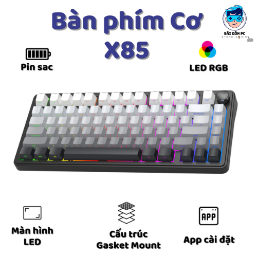 Bàn phím cơ không dây Attack Shark X85 - Led RGb - Gasket Mount - Có hot-swap - Mạch 5 pin - Màn LED