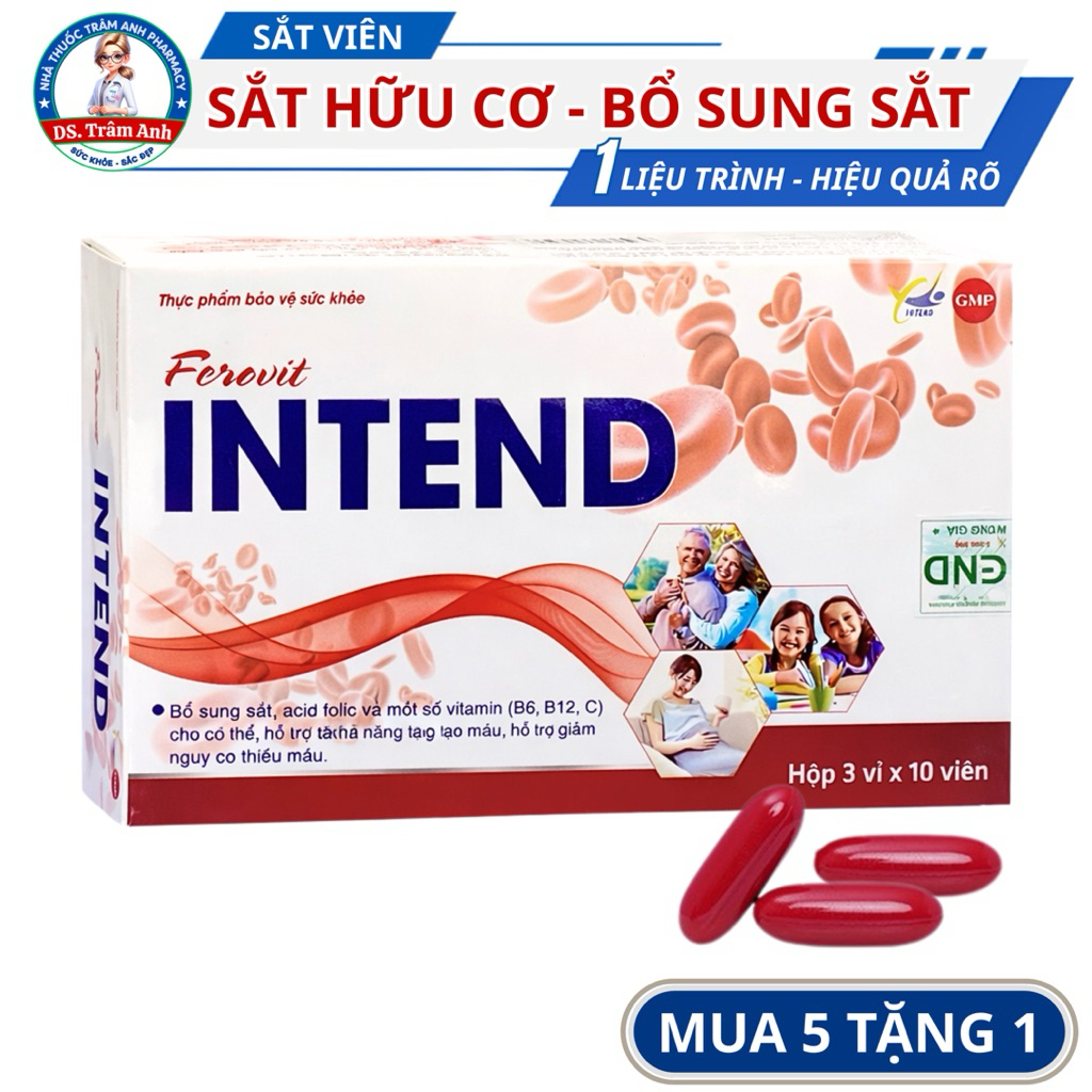 Sắt Bổ Máu Cho Bà Bầu FEROVIT INTEND – Bổ Sung Sắt, Acid Folic, Giảm Thiếu Máu - Hộp 30 Viên