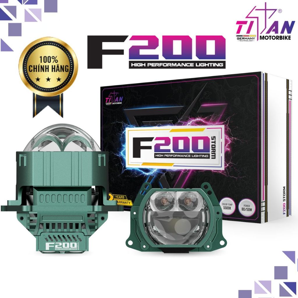 Đèn Bi Led TITAN MOTO F200 STORM 80W Công Suất, Có Trợ Pha Mắt Ếch Siêu Khủng, Bảo Hành 2 Năm