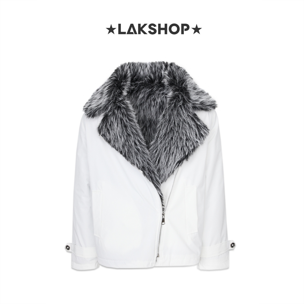 Áo khoác gió lót full lông White Fur-lined Windbreaker Jacket