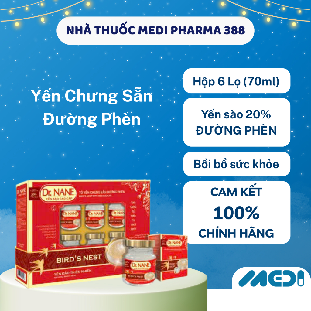 Yến chưng sẵn đường phèn bổ sung dinh dưỡng cho cơ thể – Dr. NANE (20% Yến Sào) - Hộp 6 Lọ 70ml